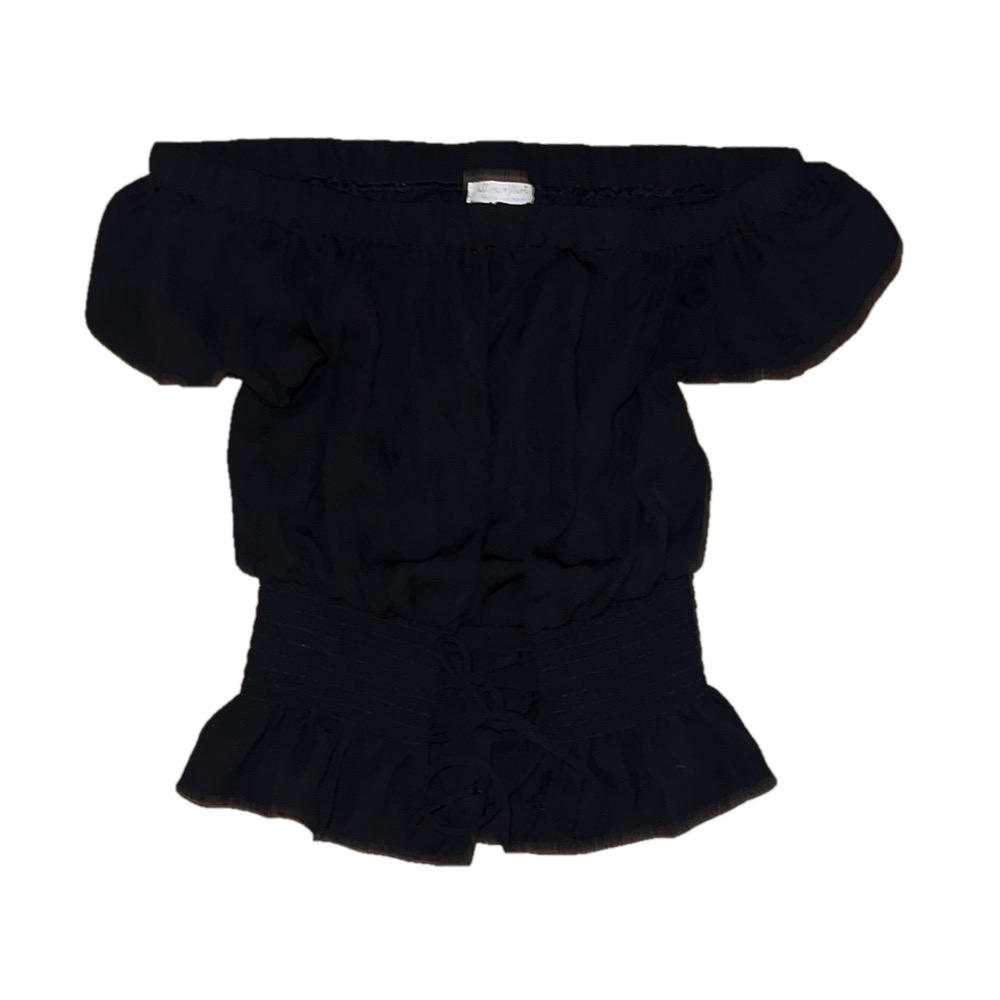 Ultra Flirt Black Cropped Shirt Small Elastic Waist